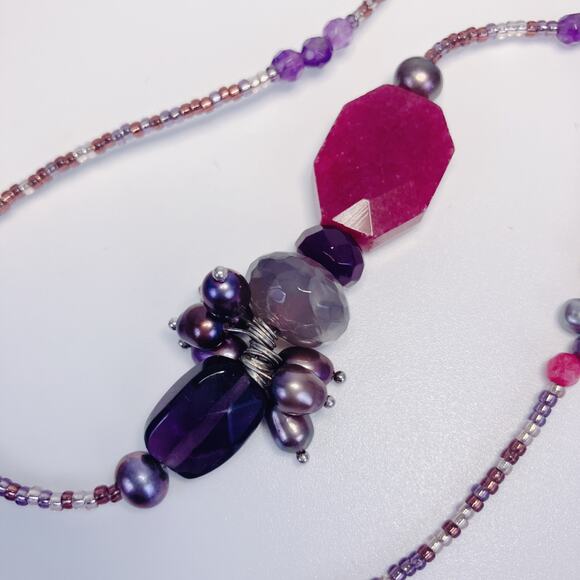 Retired Silpada N2348 BLUSH WINE Sterling Amethyst Pearl Quartz Beaded Necklace - Picture 13 of 16